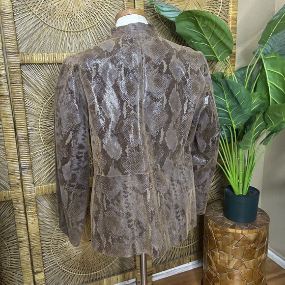 Womens Reversible Leather Jacket Brown Snakeskin Suede Size Medium - Picture 6 of 10